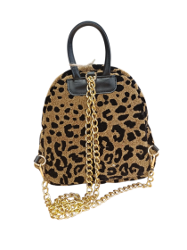 leopard velvet brown backpack2